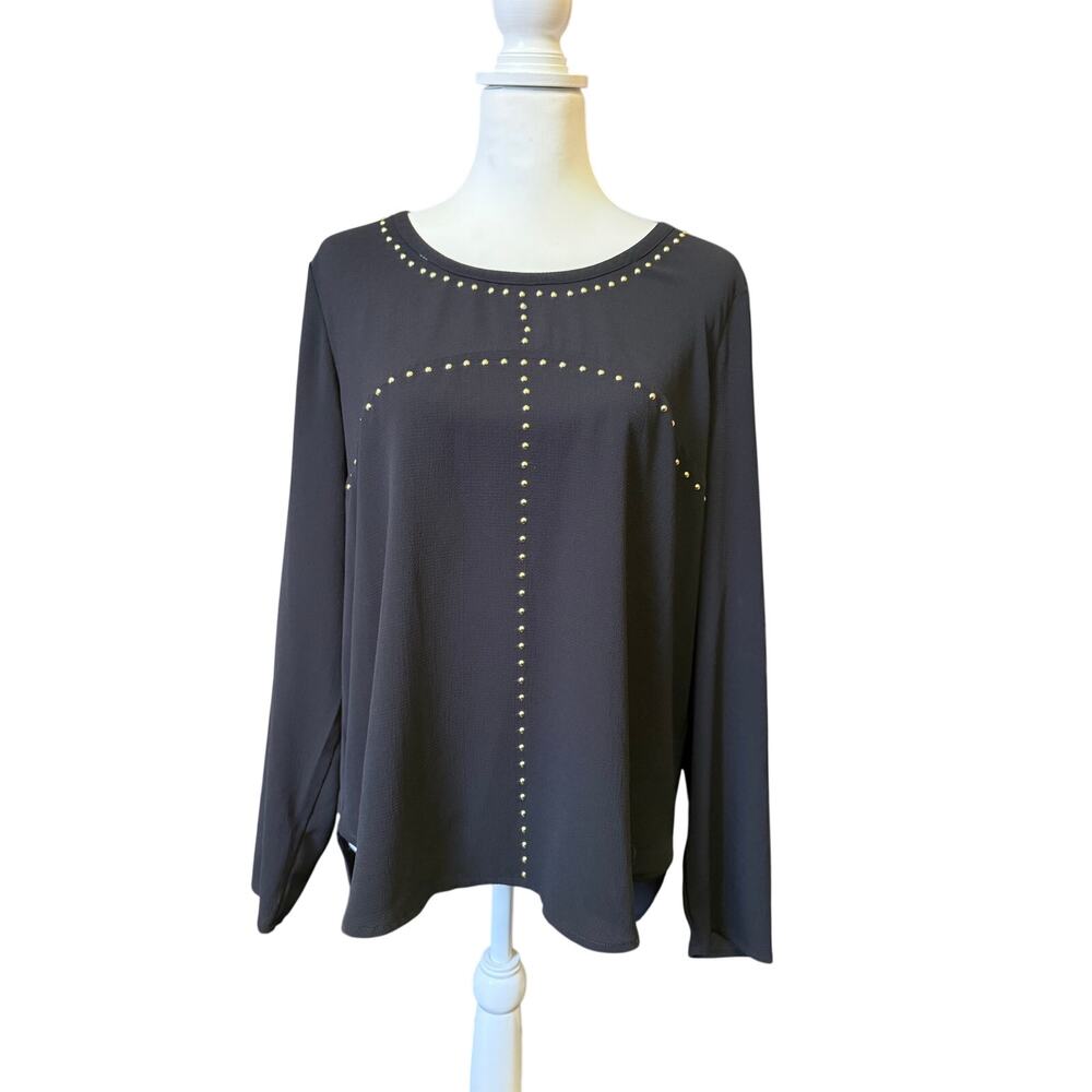 michael kors long sleeve black top with gold gromets womens large